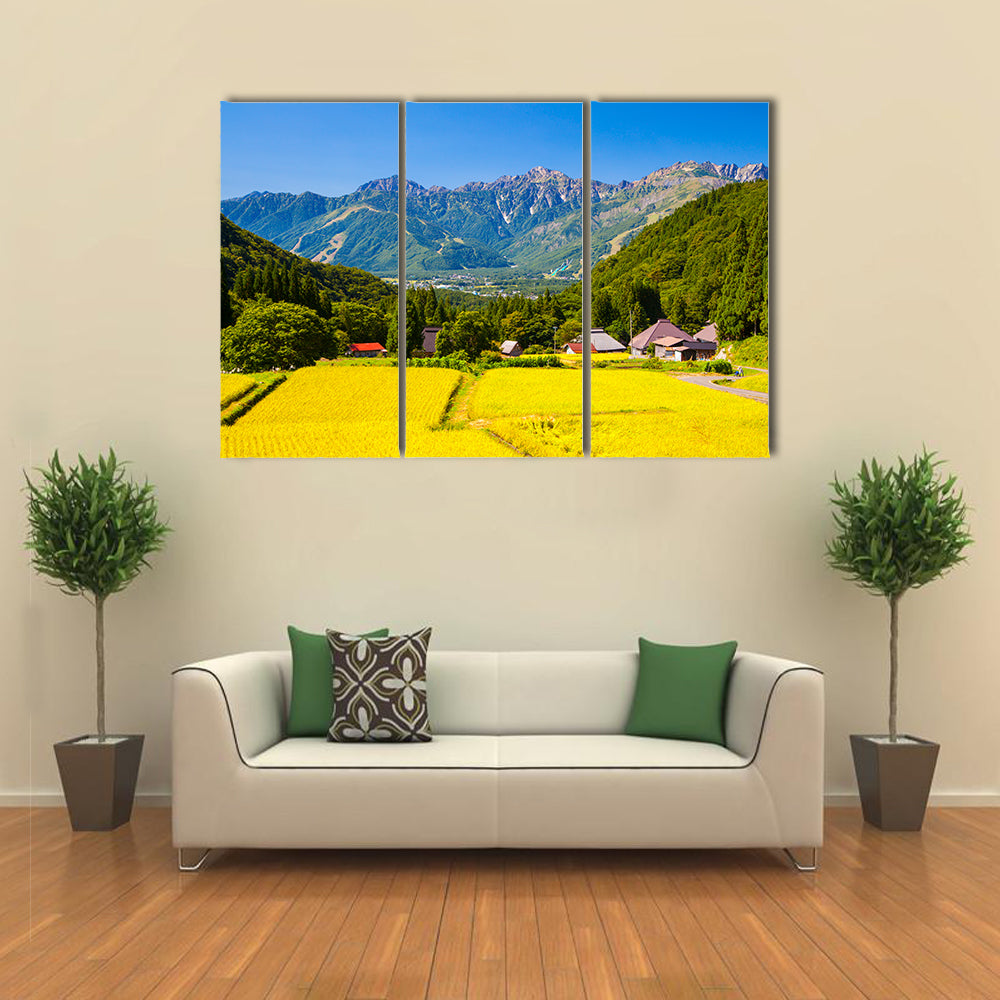 Japan Alps and rice field, Hakuba village, Nagano, Japan multi panel canvas wall art
