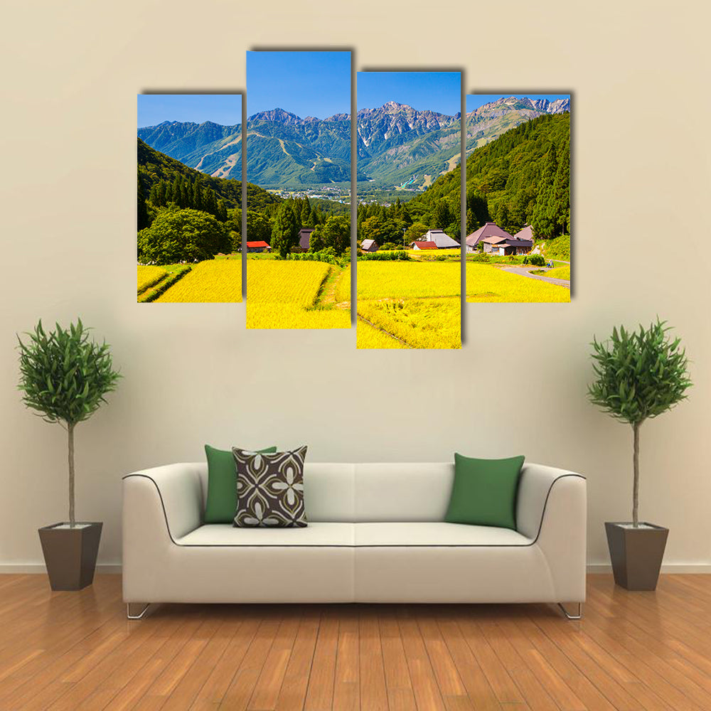 Japan Alps and rice field, Hakuba village, Nagano, Japan multi panel canvas wall art