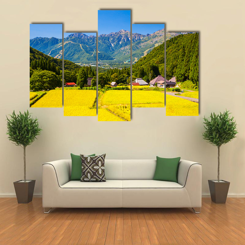 Japan Alps and rice field, Hakuba village, Nagano, Japan multi panel canvas wall art