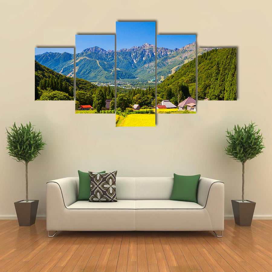 Japan Alps and rice field, Hakuba village, Nagano, Japan multi panel canvas wall art