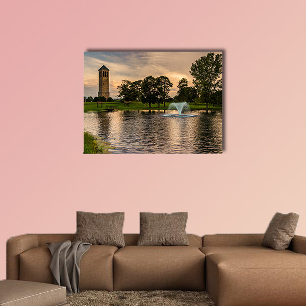 The singing tower and a pond in Carillon Park, Luray, Virginia multi panel canvas wall art