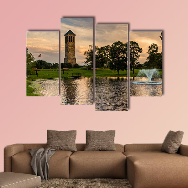 The singing tower and a pond in Carillon Park, Luray, Virginia multi panel canvas wall art