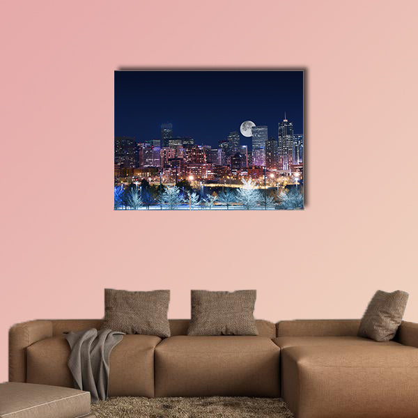 Denver Skyline West Side, Night in Colorado, multi panel canvas wall art