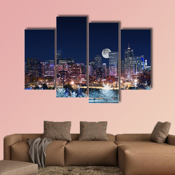 Denver Skyline West Side, Night in Colorado, multi panel canvas wall art
