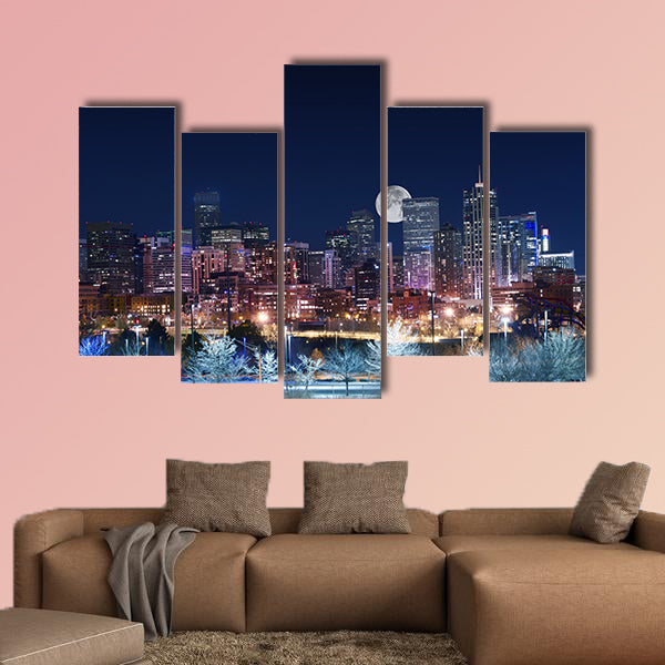 Denver Skyline West Side, Night in Colorado, multi panel canvas wall art