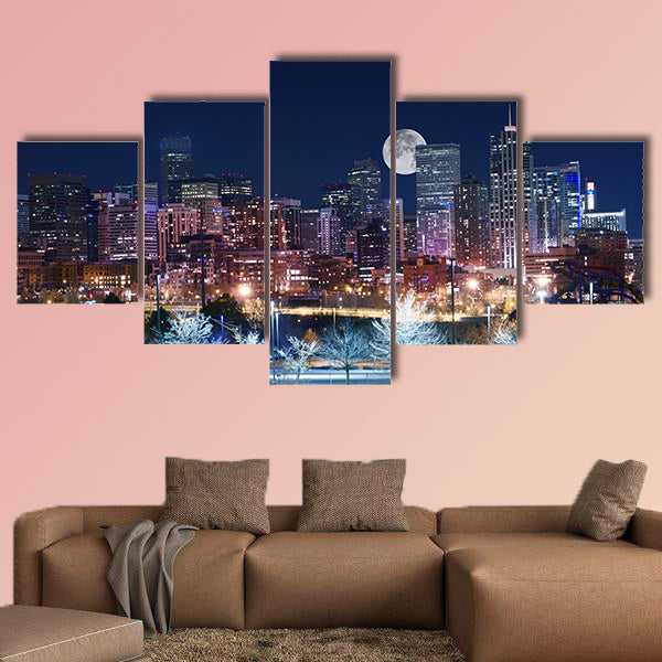 Denver Skyline West Side, Night in Colorado, multi panel canvas wall art