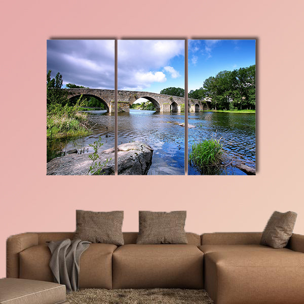 Bridge and river in El barco de Avila, Spain Multi panel canvas wall art