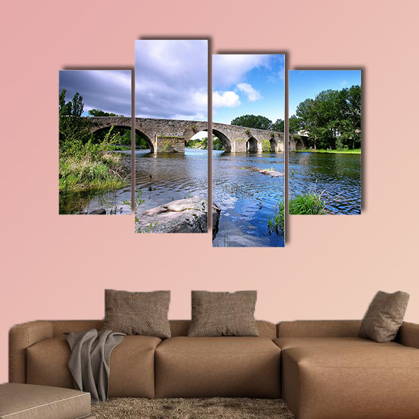 Bridge and river in El barco de Avila, Spain Multi panel canvas wall art