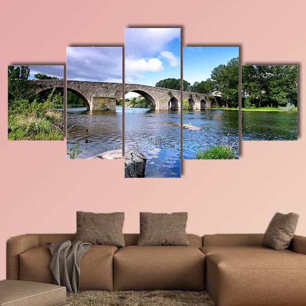 Bridge and river in El barco de Avila, Spain, Multi Panel Canvas Wall Art