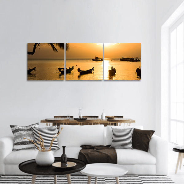 Sunset with palm on tropical beach Thailand panoramic canvas wall art