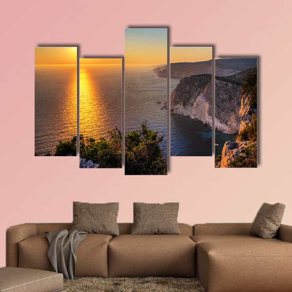 Beautiful sunset at the cliffs of Keri on the island Zakynthos multi panel canvas wall art