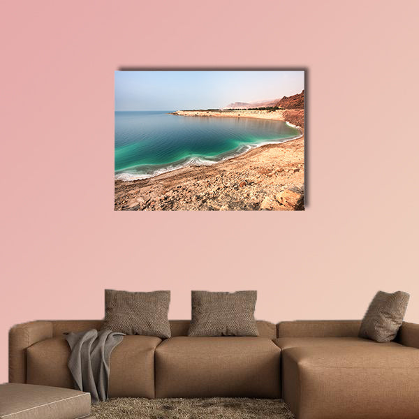 Overview of the white Dead Sea shore from Jordan side multi panel canvas wall art