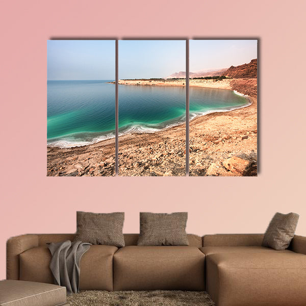 Overview of the white Dead Sea shore from Jordan side multi panel canvas wall art