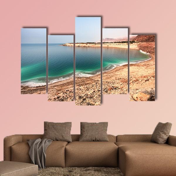 Overview of the white Dead Sea shore from Jordan side multi panel canvas wall art