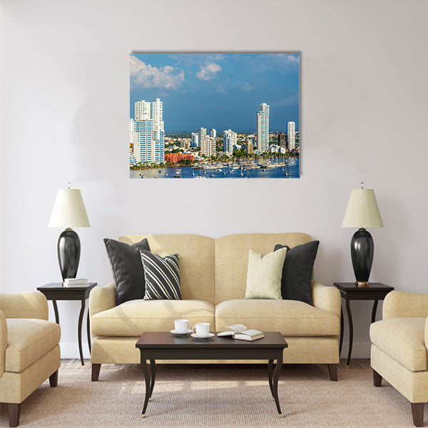 View of the marina and tall apartment buildings Multi Panel Canvas Wall Art