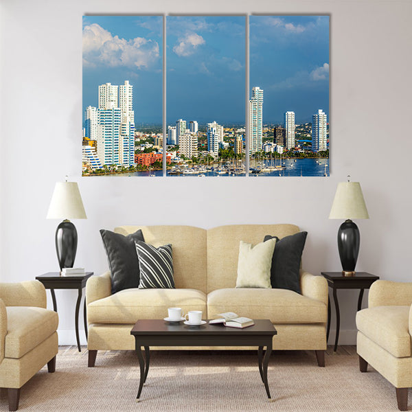 View of the marina and tall apartment buildings Multi Panel Canvas Wall Art
