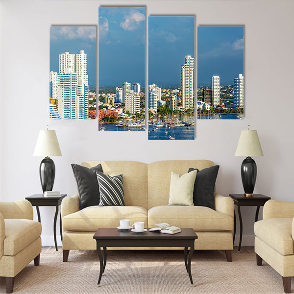 View of the marina and tall apartment buildings Multi Panel Canvas Wall Art
