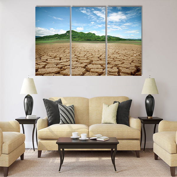 cracked earth - concept image of global warming Multi Panel Canvas Wall Art