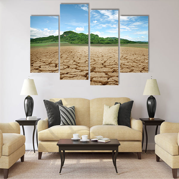 cracked earth - concept image of global warming Multi Panel Canvas Wall Art
