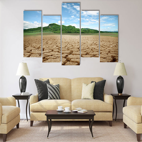 cracked earth - concept image of global warming Multi Panel Canvas Wall Art
