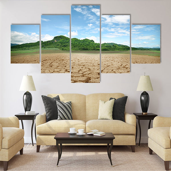 cracked earth - concept image of global warming Multi Panel Canvas Wall Art