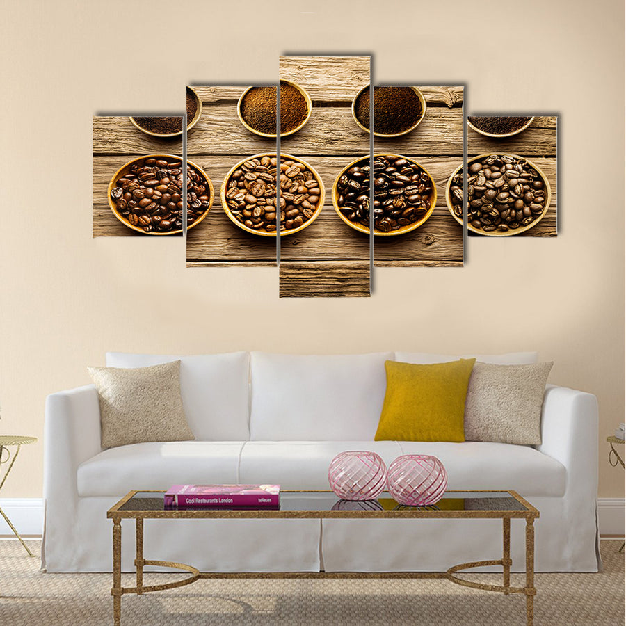 Preparing fresh roast coffee beans to brew Multi Panel Canvas Wall Art