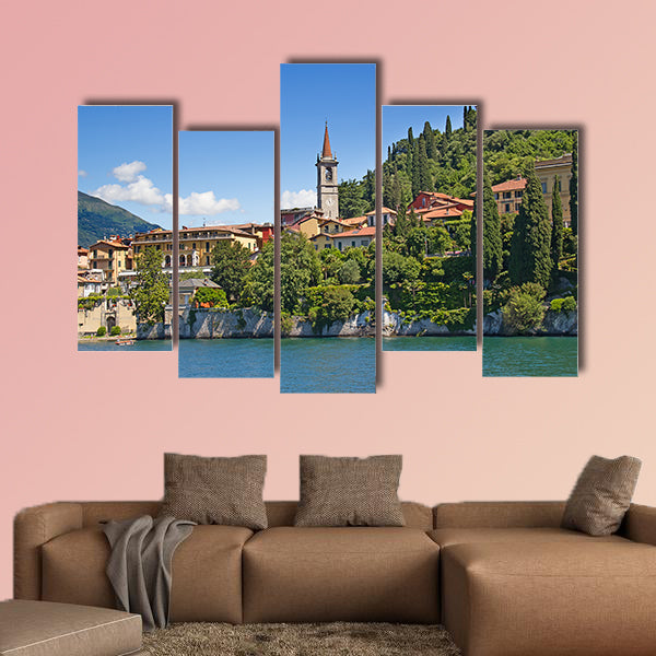 Panoramic view of Cernobbio town multi panel canvas wall art