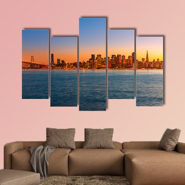  San Francisco sunset skyline in California multi panel canvas wall art