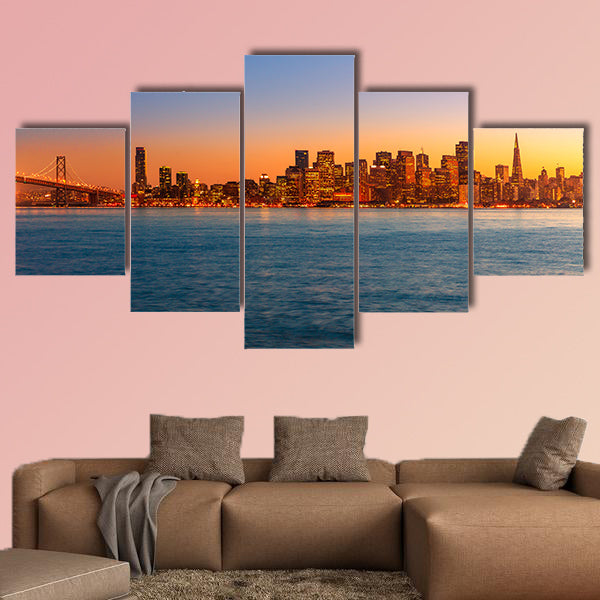  San Francisco sunset skyline in California multi panel canvas wall art