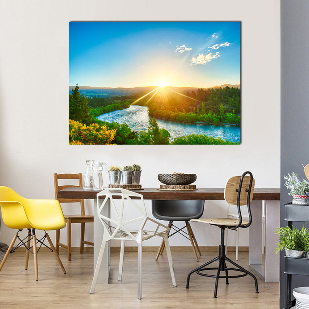 Sunrise Over The Beautiful River Of The Clutha, New Zealand, Multi Panel Canvas Wall Art