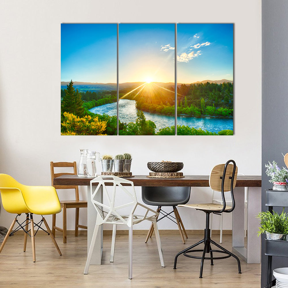 Sunrise Over The Beautiful River Of The Clutha, New Zealand, Multi Panel Canvas Wall Art