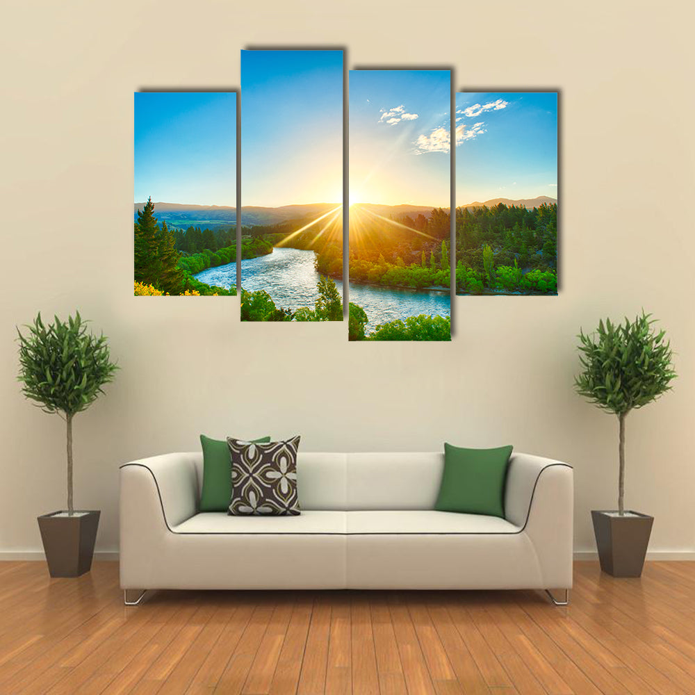 Beautiful sunset over the bend of the river Clutha, New Zealand multi panel canvas wall art