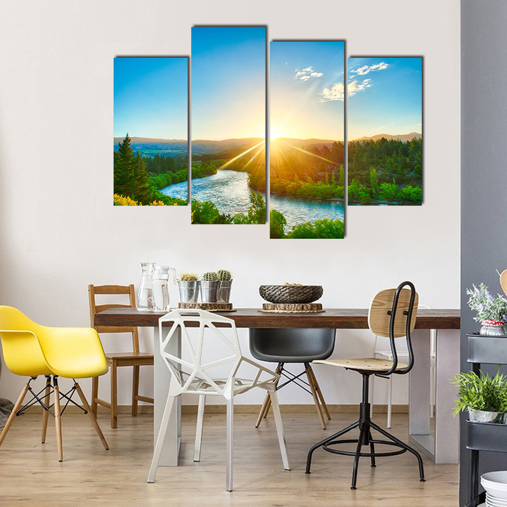 Sunrise Over The Beautiful River Of The Clutha, New Zealand, Multi Panel Canvas Wall Art
