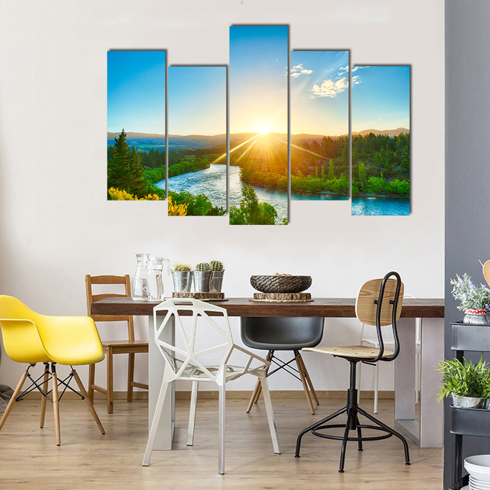 Sunrise Over The Beautiful River Of The Clutha, New Zealand, Multi Panel Canvas Wall Art