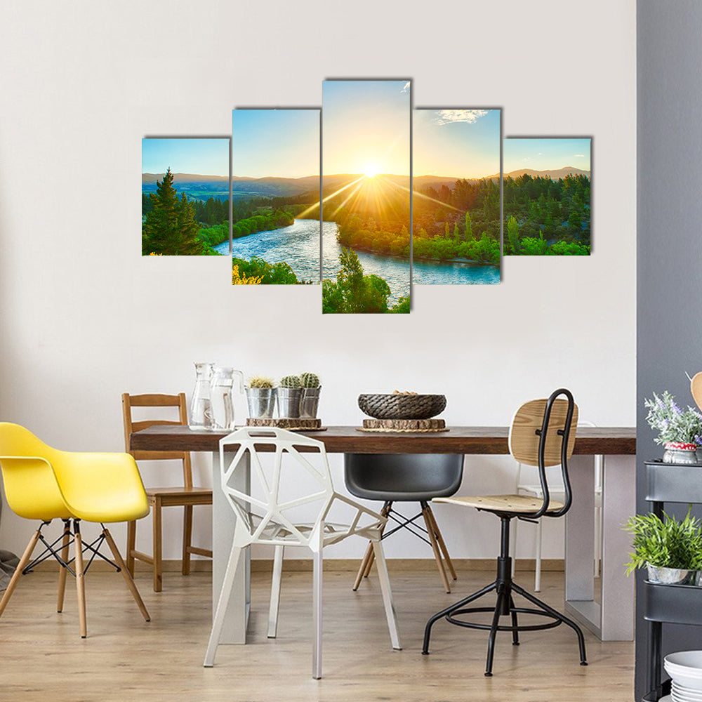 Sunrise Over The Beautiful River Of The Clutha, New Zealand, Multi Panel Canvas Wall Art
