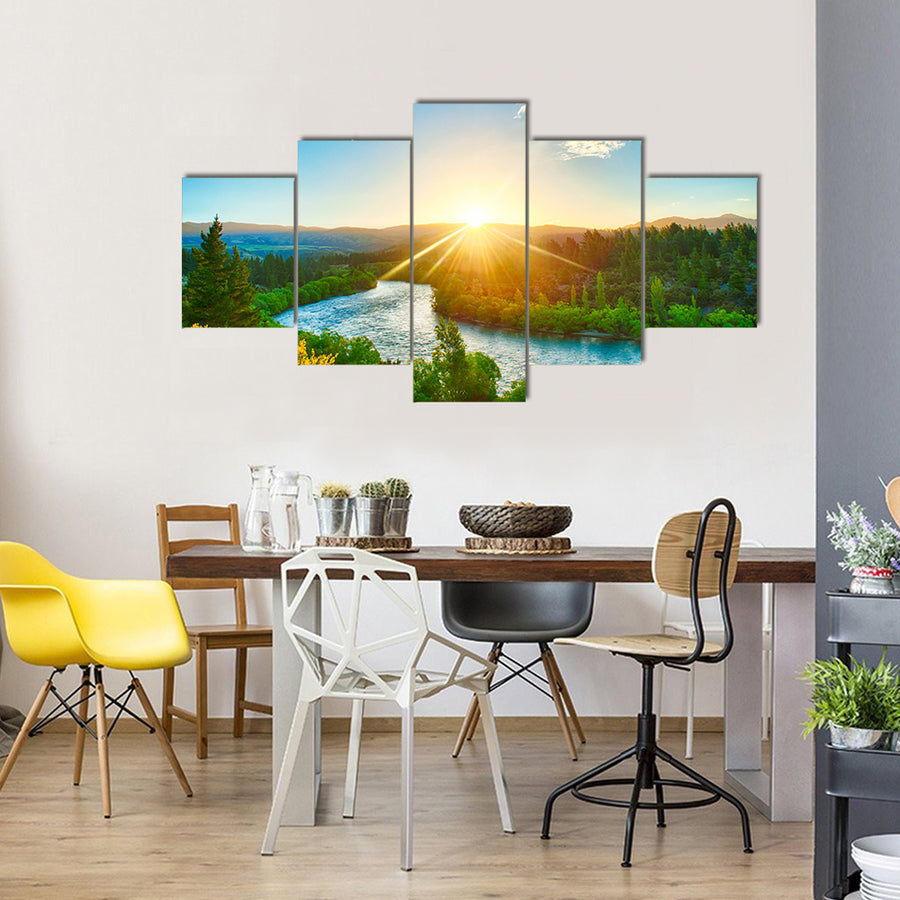 Sunrise Over The Beautiful River Of The Clutha, New Zealand, Multi Panel Canvas Wall Art