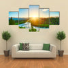 Beautiful sunset over the bend of the river Clutha, New Zealand multi panel canvas wall art