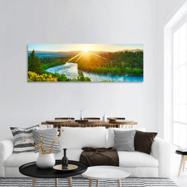 Sunset over the bend of the river Clutha, New Zealand Panoramic Canvas Wall Art