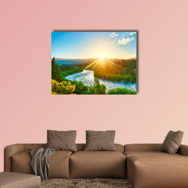 Beautiful sunset over the bend of the river Clutha, New Zealand canvas wall art