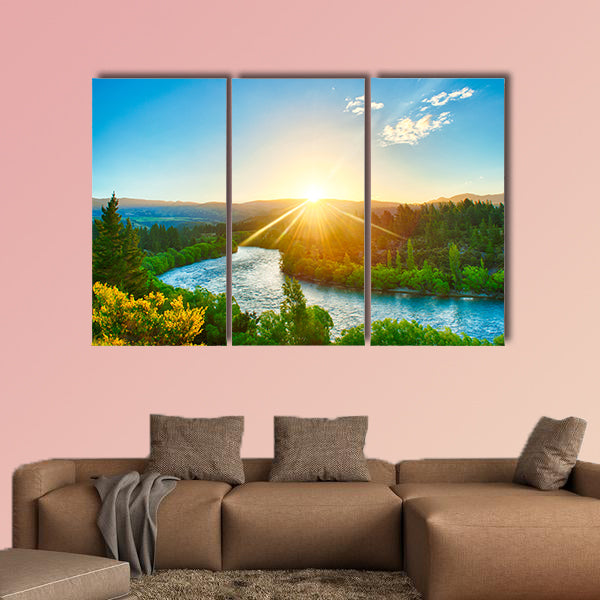 Beautiful sunset over the bend of the river Clutha, New Zealand canvas wall art