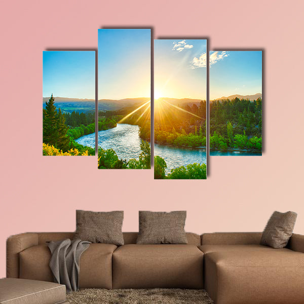 Beautiful sunset over the bend of the river Clutha, New Zealand canvas wall art