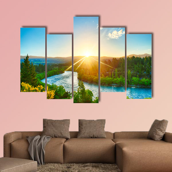 Beautiful sunset over the bend of the river Clutha, New Zealand canvas wall art