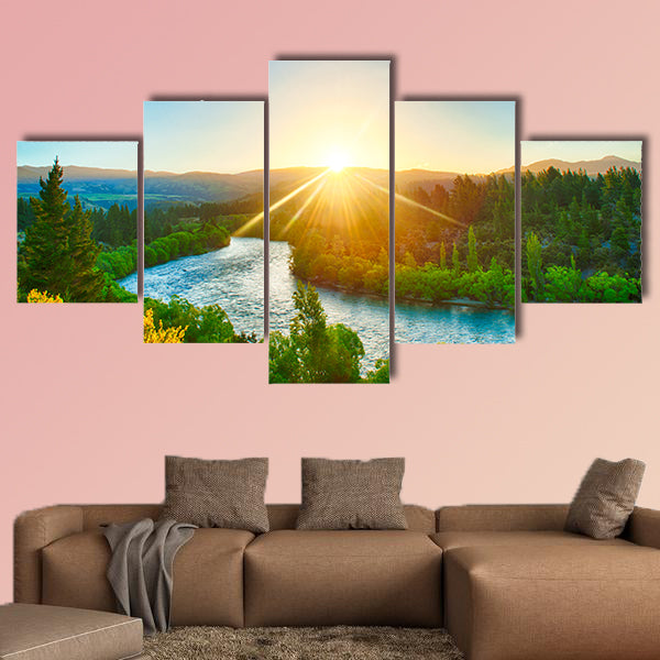 Beautiful sunset over the bend of the river Clutha, New Zealand canvas wall art