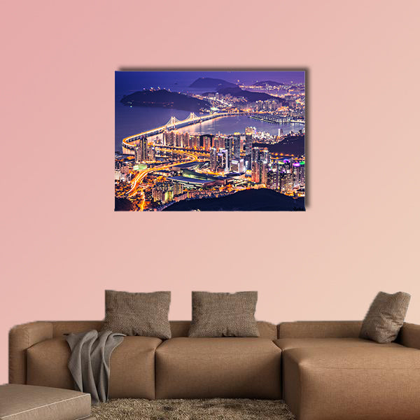 Busan, South Korea aerial view at night multi panel canvas wall art