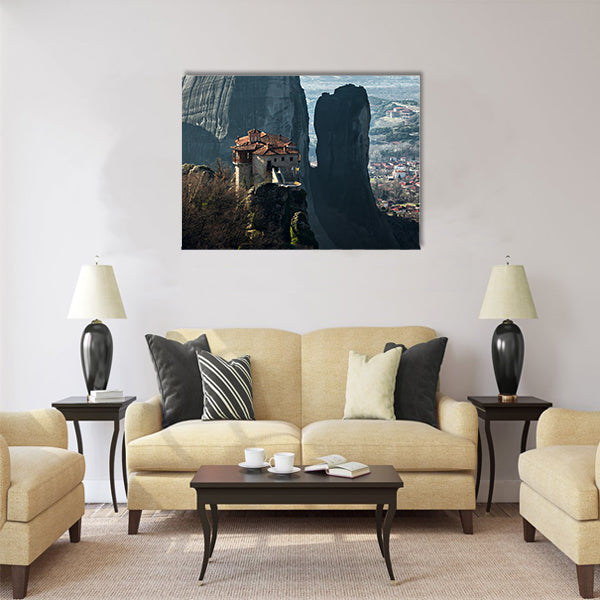 Meteora monastery and rock formations Multi Panel Canvas Wall Art