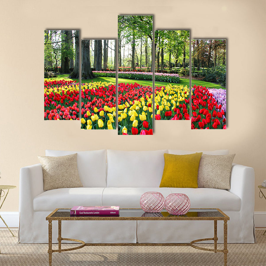 Mix of Holland tulips and spring hyacinths multi panel canvas wall art