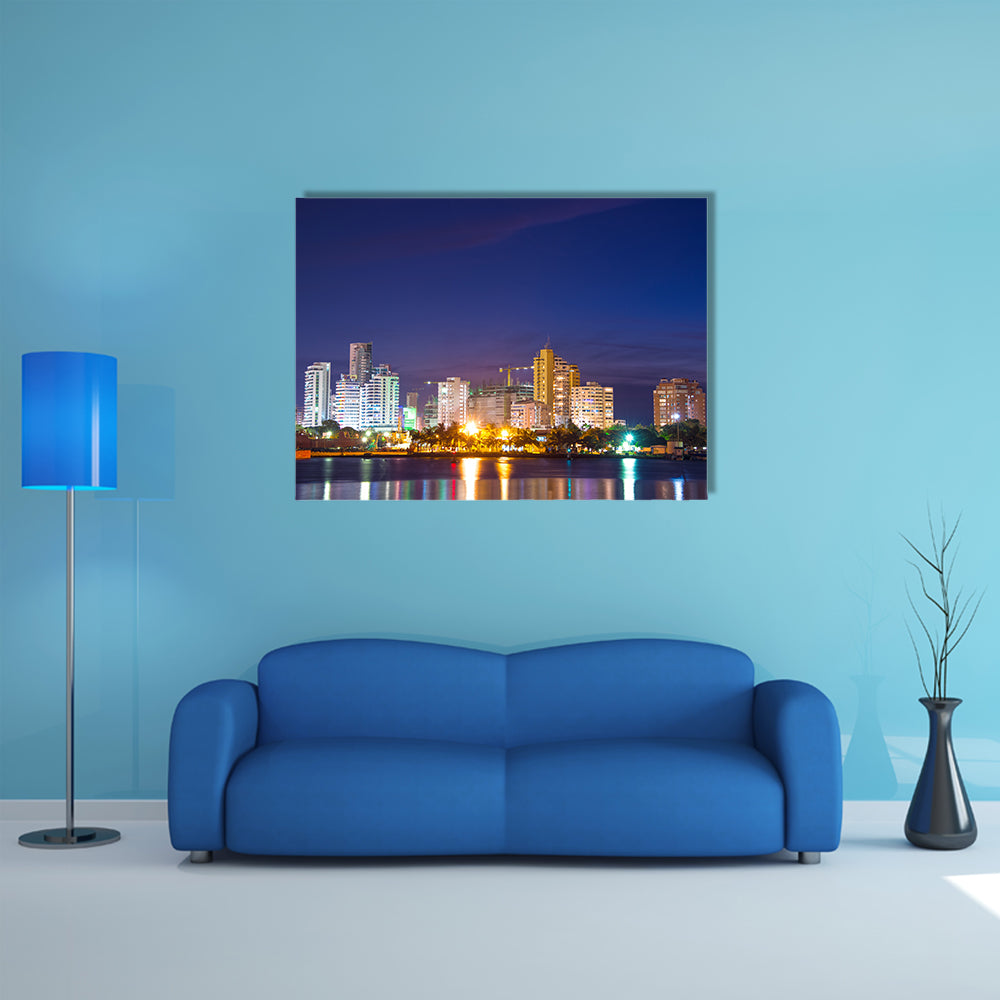 Night time view of the modern part of Cartagena Colombia Multi Panel Canvas Wall Art