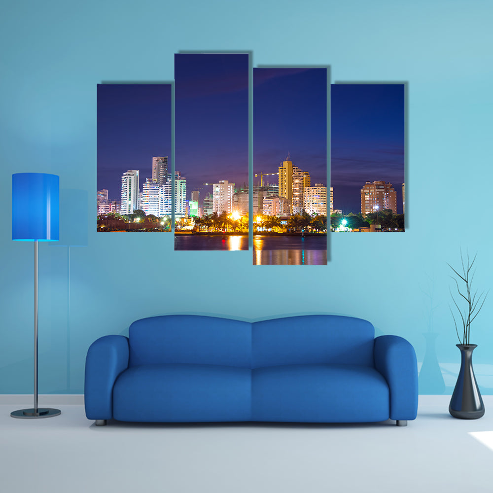 Night time view of the modern part of Cartagena Colombia Multi Panel Canvas Wall Art