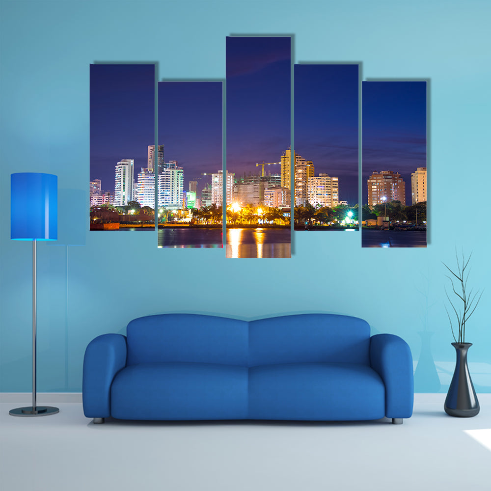Night time view of the modern part of Cartagena Colombia Multi Panel Canvas Wall Art