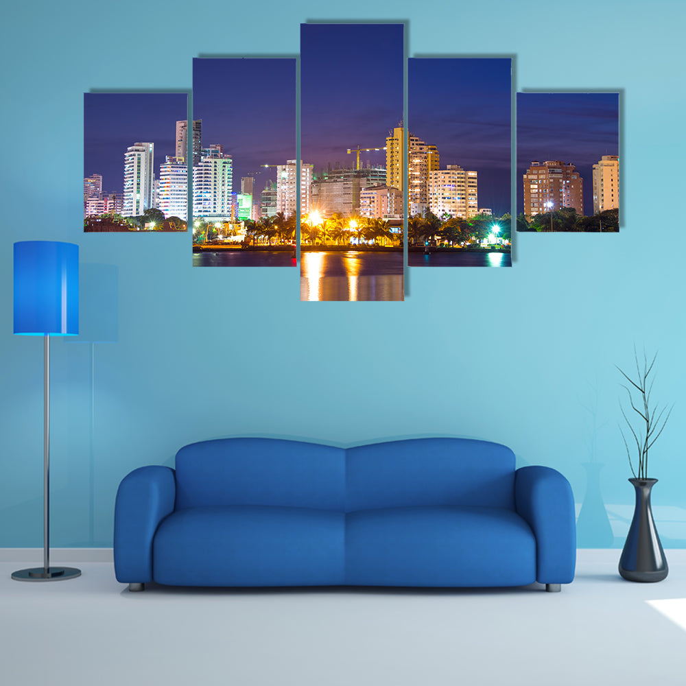 Night time view of the modern part of Cartagena Colombia Multi Panel Canvas Wall Art